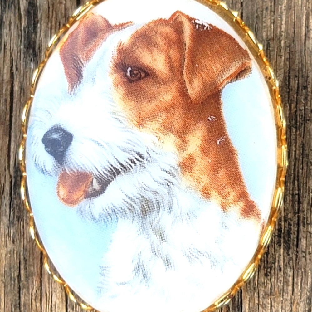 ❤ JACK RUSSELL TERRIER Painted Porcelain Brooch Dog Pin